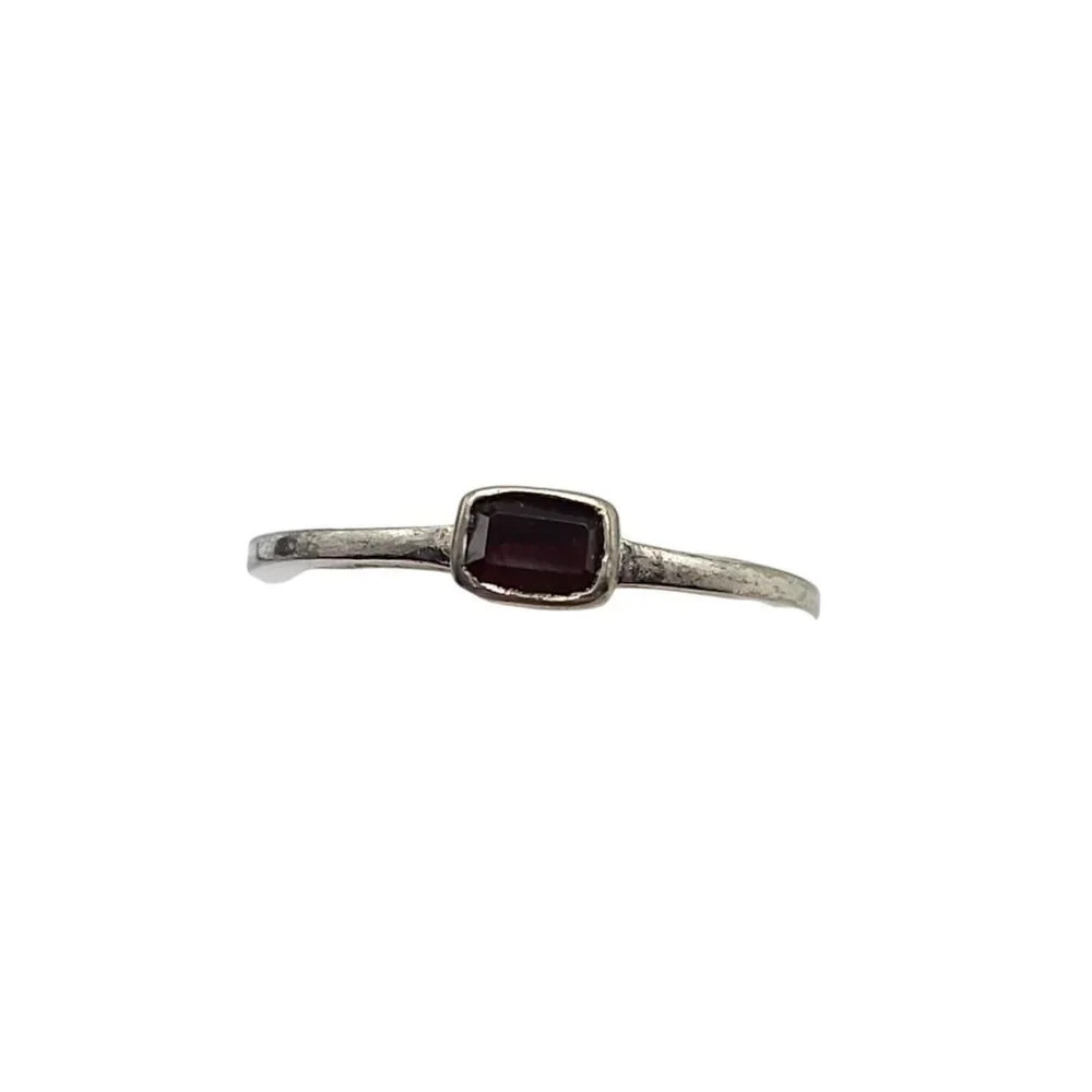 925 Sterling Silver Square Red Hessonite Garnet Ring Size 8.75 Vintage